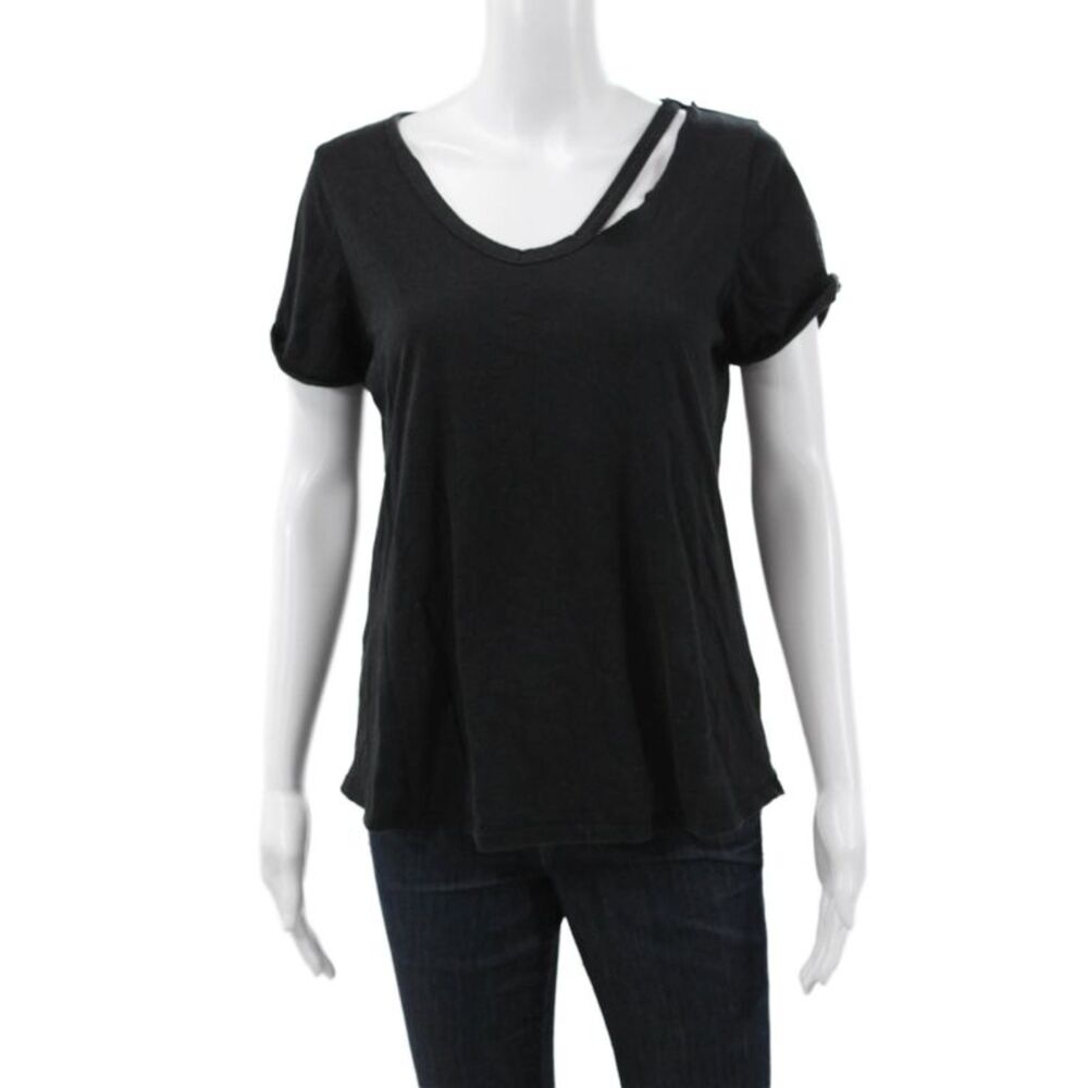 Jac Parker Womens Black V Neck Short Sleeve Cotton T Shirt Size S